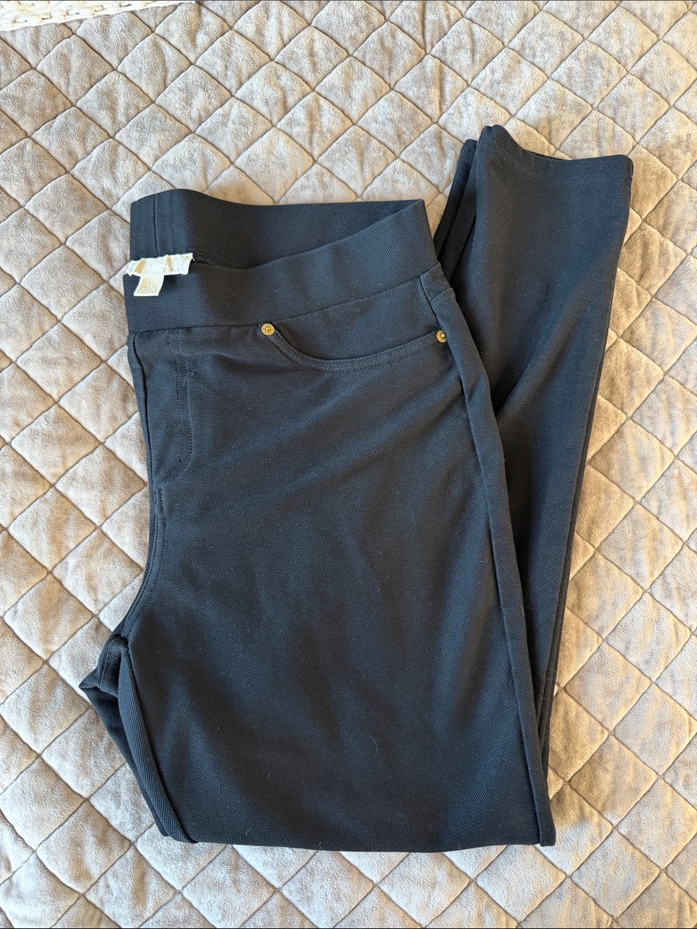 Michael Kors Black Ponte Leggings with Gold Rivet Accents